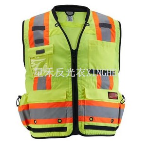 เสื้อกั๊กนิรภัยทัศนวิสัยสูงของนักสำรวจระดับ 2 สีเหลืองพร้อมช่องกระเป๋า 27-